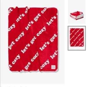 PINK "Lets get cozy" sherpa blanket.